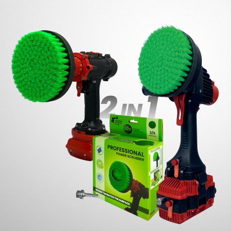 Profesionalus valymo šepetys Premium Drill Brush 2 in 1 - vidutiniškai kietas, žalias, 15 cm