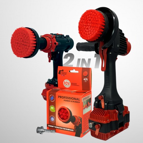 Profesionalus valymo šepetys Premium Drill Brush 2 in 1 - kietas, raudonas, 10 cm